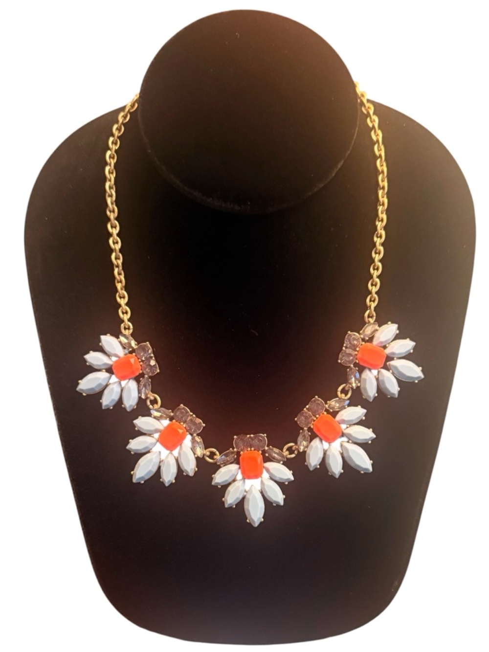 J. Crew Gold Chain Necklace Blue/Coral Floral Crystals